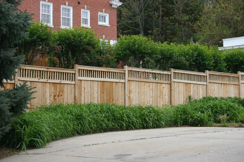 American Fence Company Des Moines, Iowa - Wood Fencing, 1063 Custom Solid with Accent Top