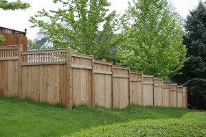 American Fence Company Des Moines, Iowa - Wood Fencing, 1069 Custom Solid with Accent Top